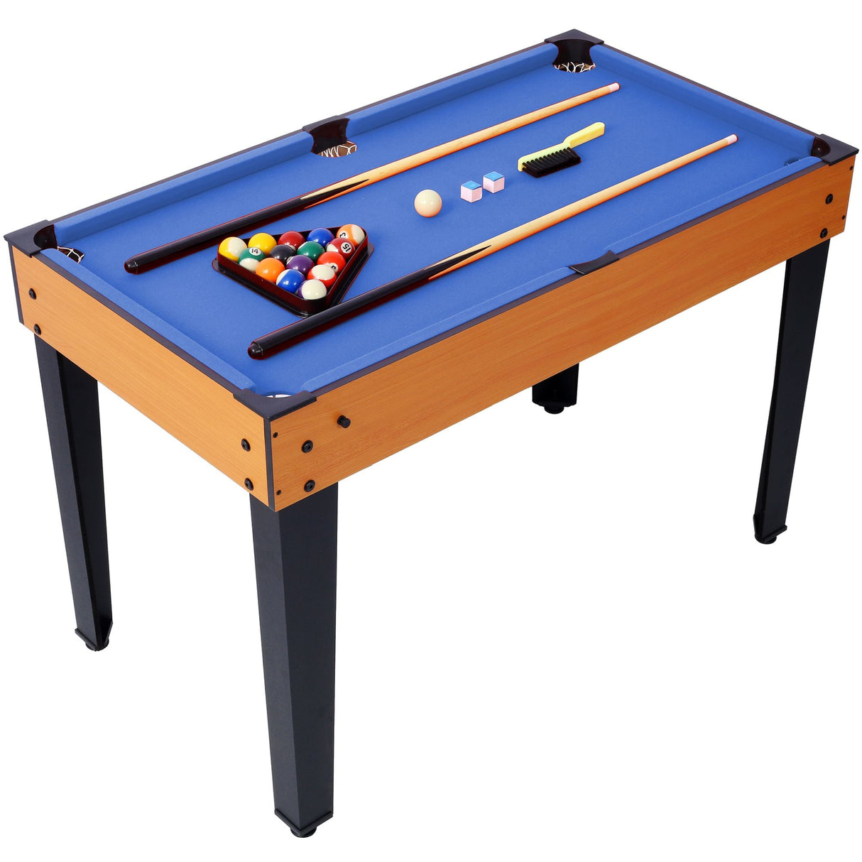 5-in-1 Multi-Game Table - Billiards, Push Hockey, Foosball, Ping Pong, and Basketball brown /blue