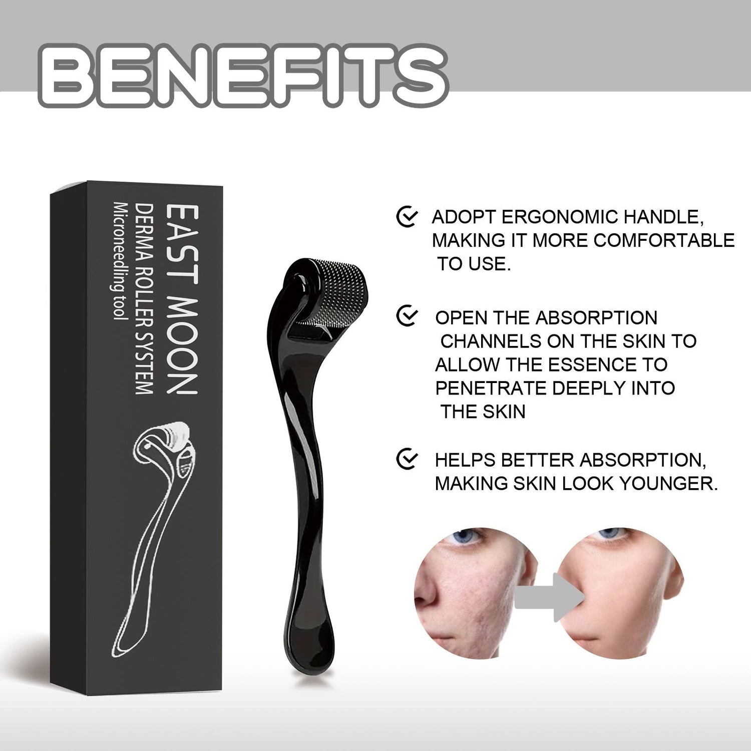 East Moon Facial Massage Roller To Reduce Fine Lines Closed Acne Rejuvenation Face Massage Treatment