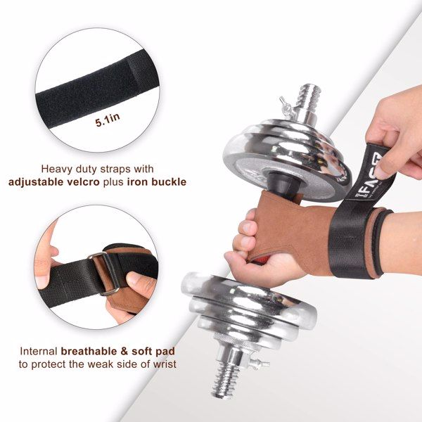 Wrist Straps - Weightlifting Hooks, Non-slip Cowhide Padded Workout Gloves for Men and Women Deadlift, Pull Up, Rows, Home Gym Power Training (Brown)