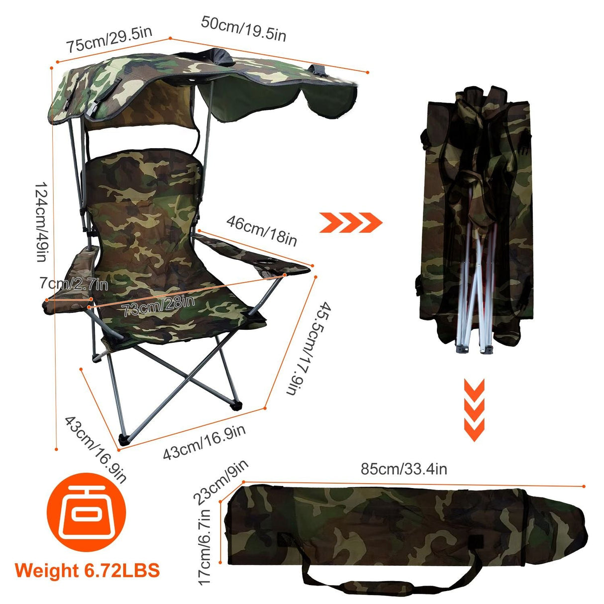 Portable Camping Chair with Adjustable Canopy - Lightweight Folding Design for Sunshade