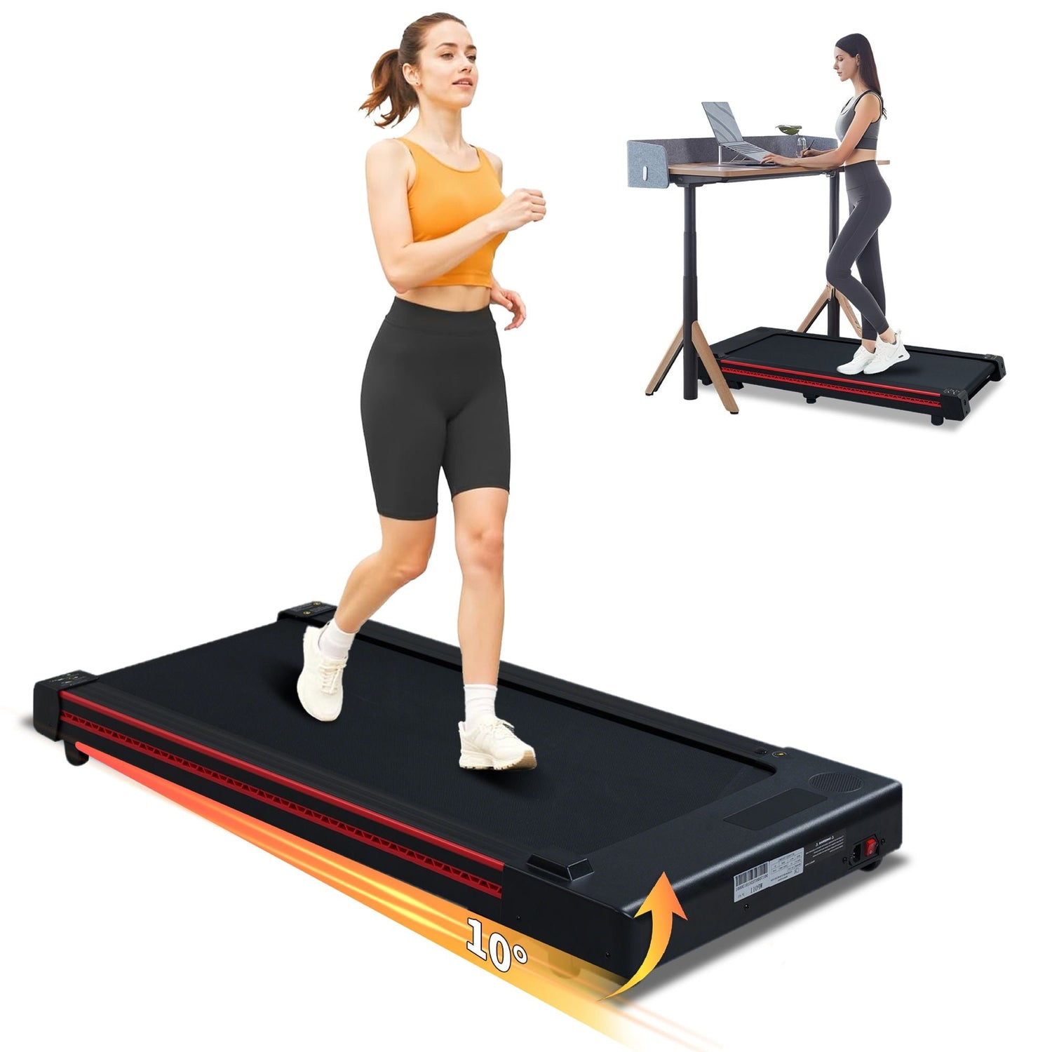 Walking Pad Treadmill with 10° Incline, Remote Control 3HP Portable Compact Treadmills for Home Office, Treadmill 264 lb Capacity, LED Display