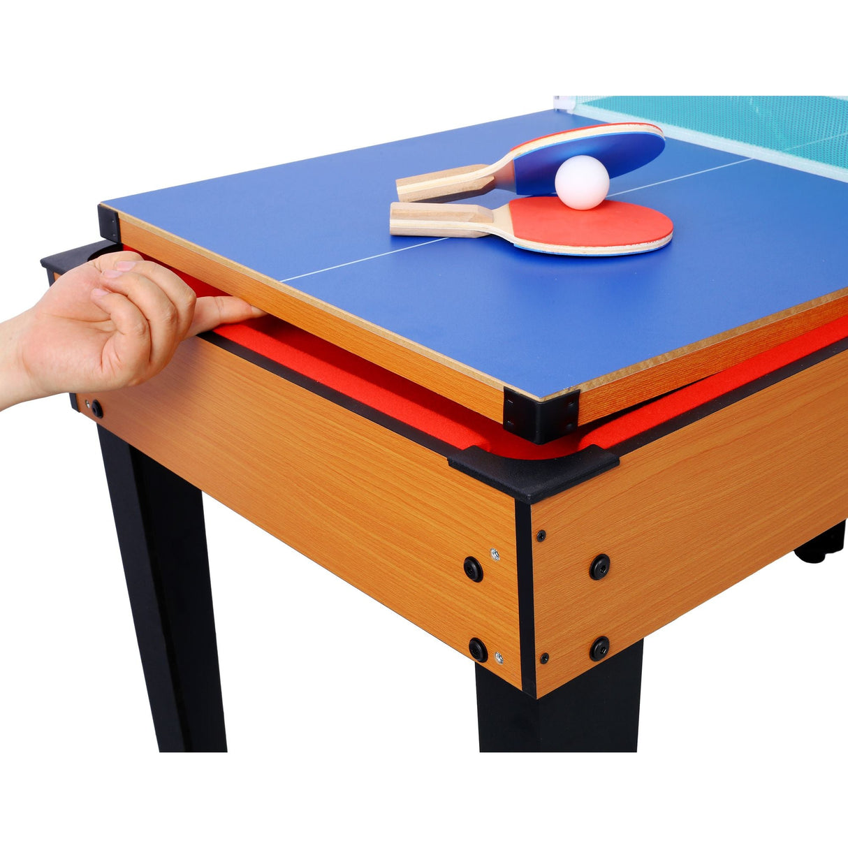 5-in-1 Multi-Game Table - Billiards, Push Hockey, Foosball, Ping Pong, and Basketball brown/red