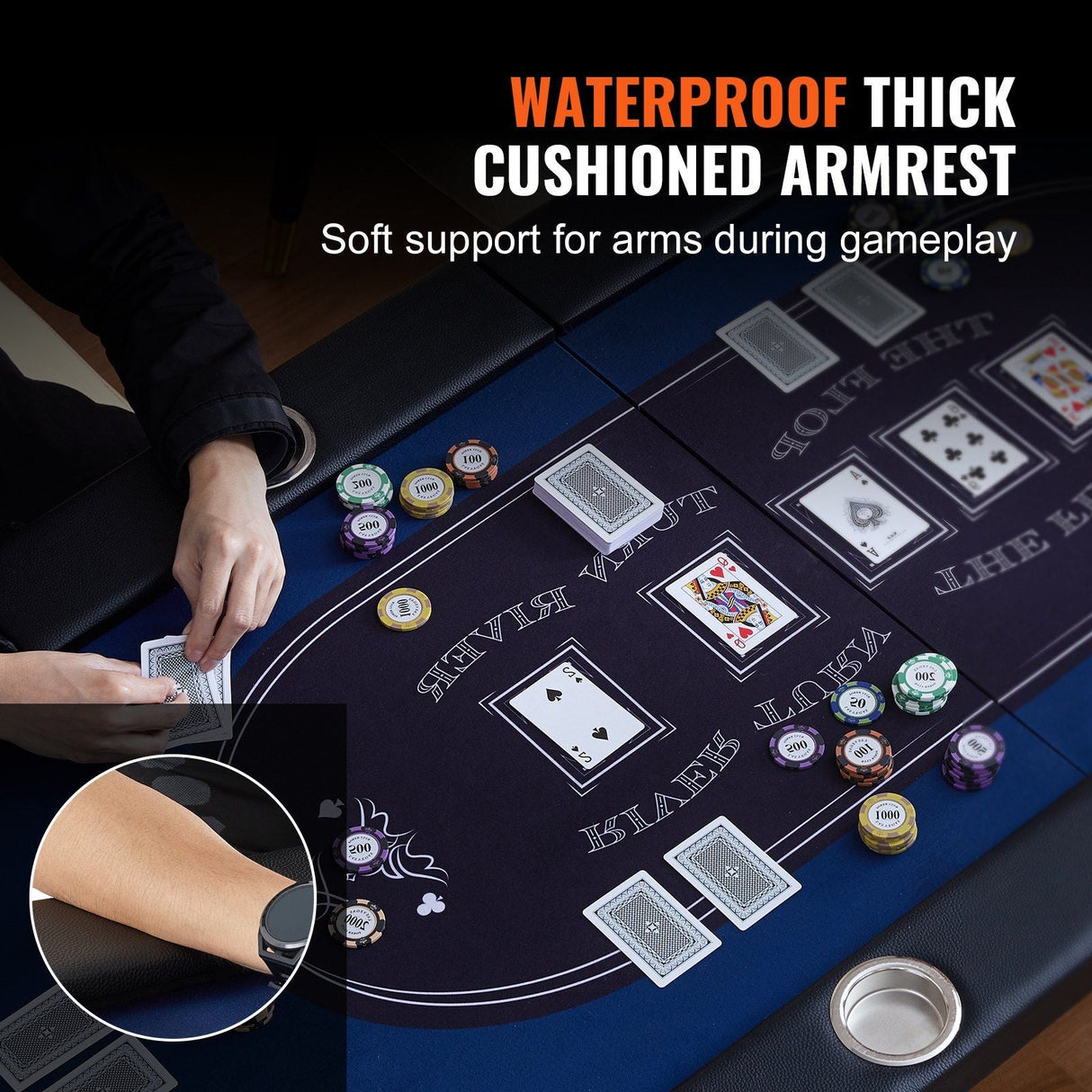 10 Player Foldable Poker Table, Blackjack Texas Holder Poker Table with Padded Rails and Stainless-Steel Cup Holders,