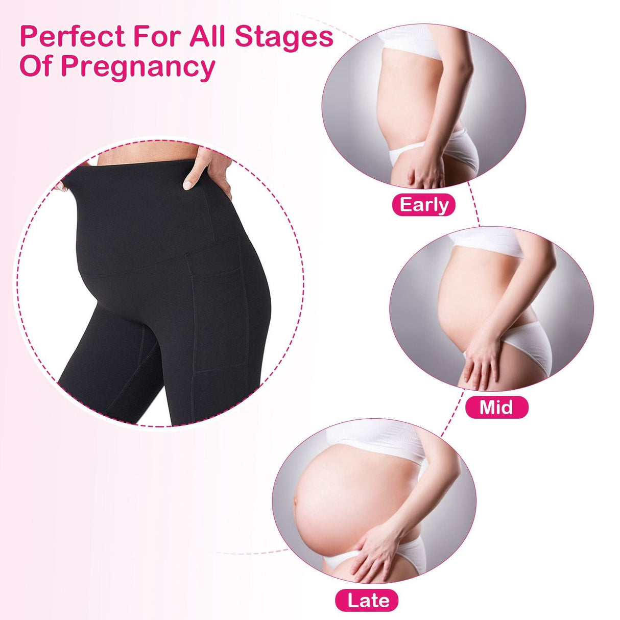 Women Maternity bike Shorts Seamless Pregnancy Short Underwear Shapewear Fitness Yoga maternity alethic Shorts High Waist Over the Belly Pants with Two Side Pockets