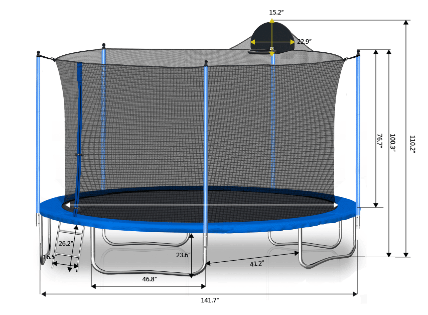 12FT Trampoline with Safety Enclosure and Ladder - Perfect for Kids and Adults, Includes Basketball Hoop