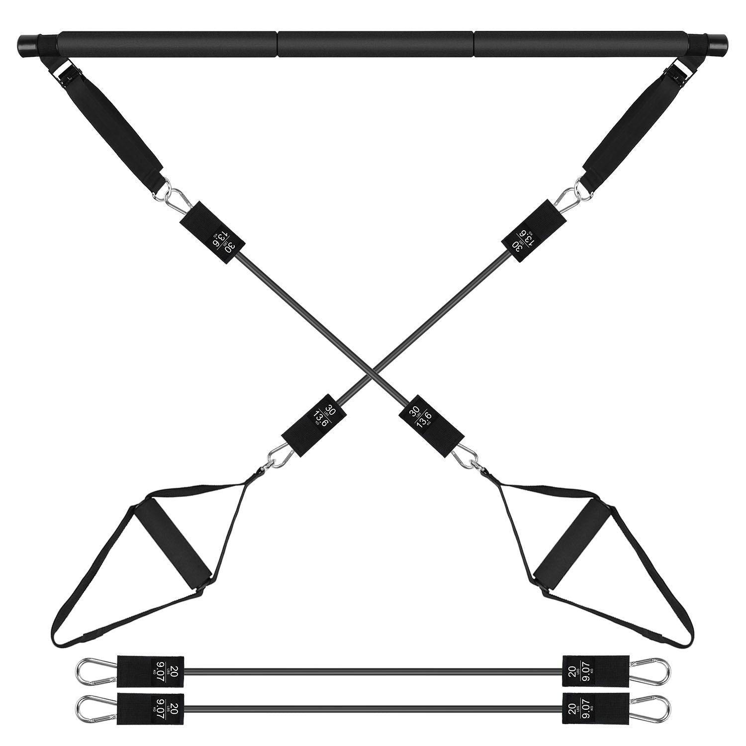 Pilates Bar Kit with 180LBS Resistance Bands Multifunctional Pilates Yoga Toning Bar Full Body Exercise