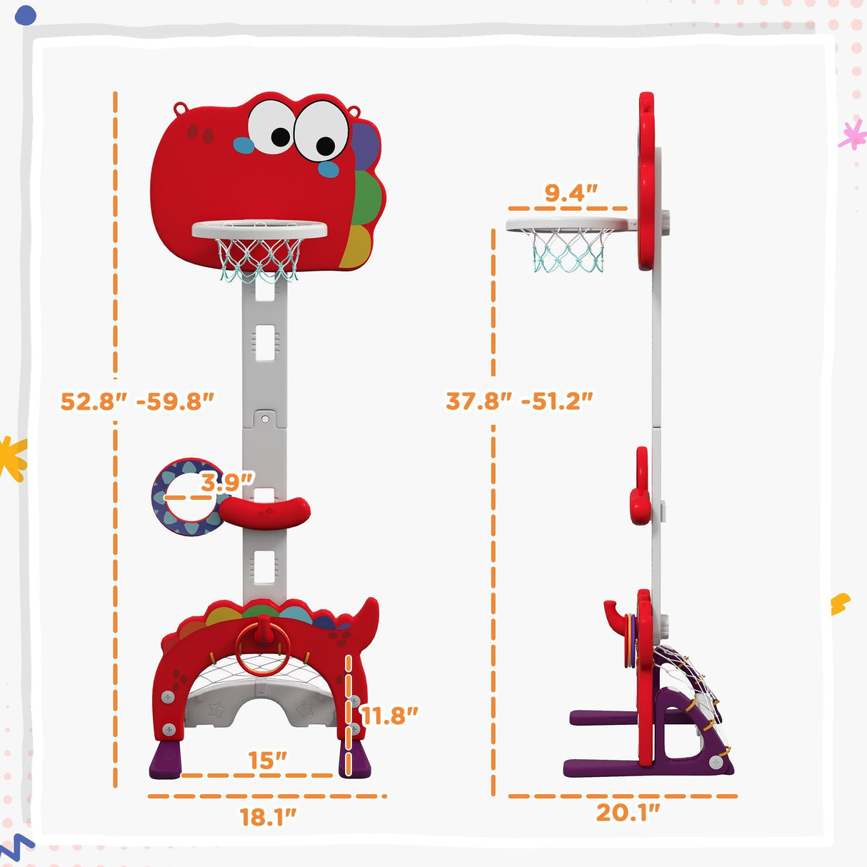 Kids Indoor Basketball Hoop with 5 Level Adjustable Height Basketball Goal, 5-in-1 Ball Game for Boys Girls(Ages 3-6)