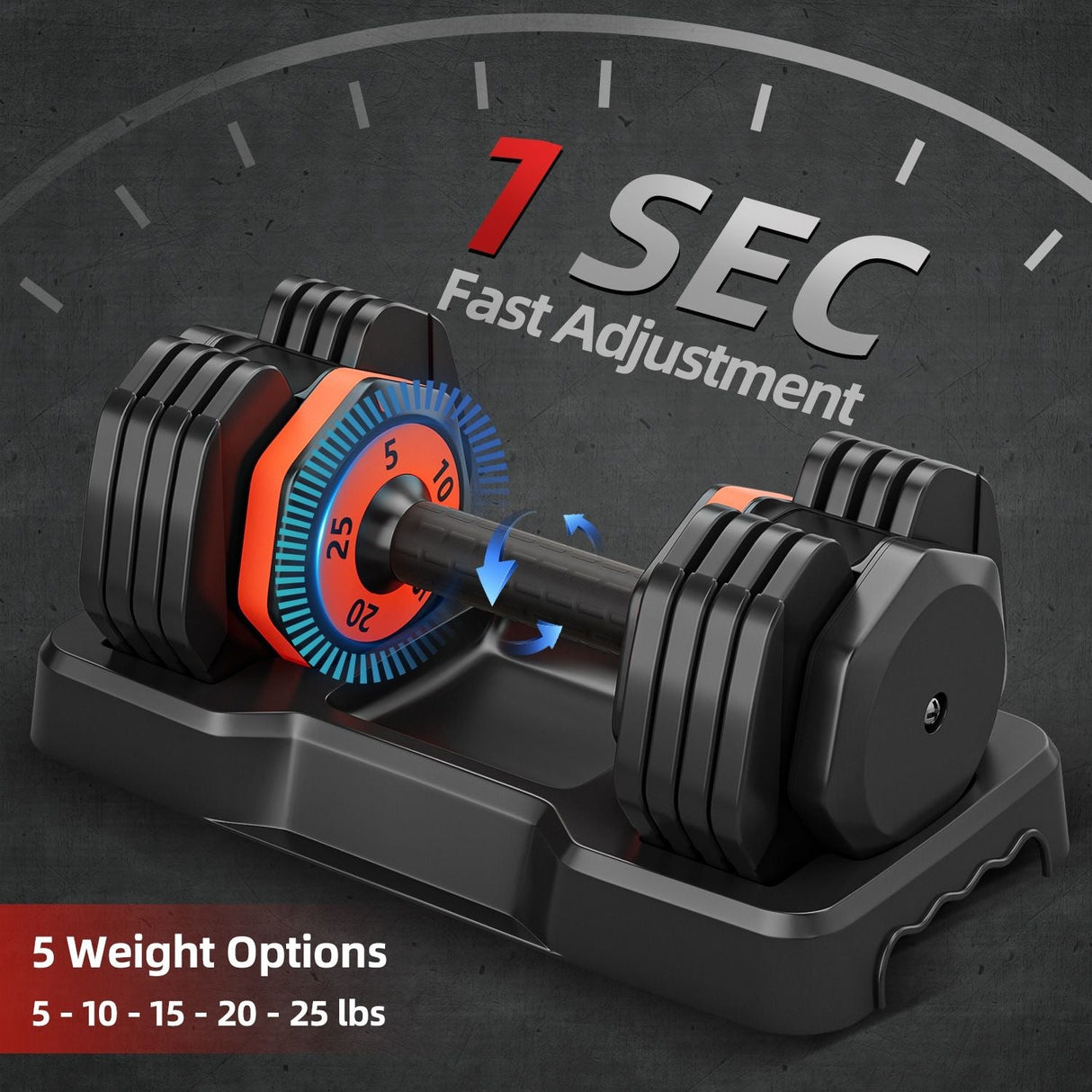 25LB 5 in 1 Single Adjustable Dumbbell Free Dumbbell Weight Adjust with Anti-Slip Metal Handle, Ideal for Full-Body Home Gym Workouts