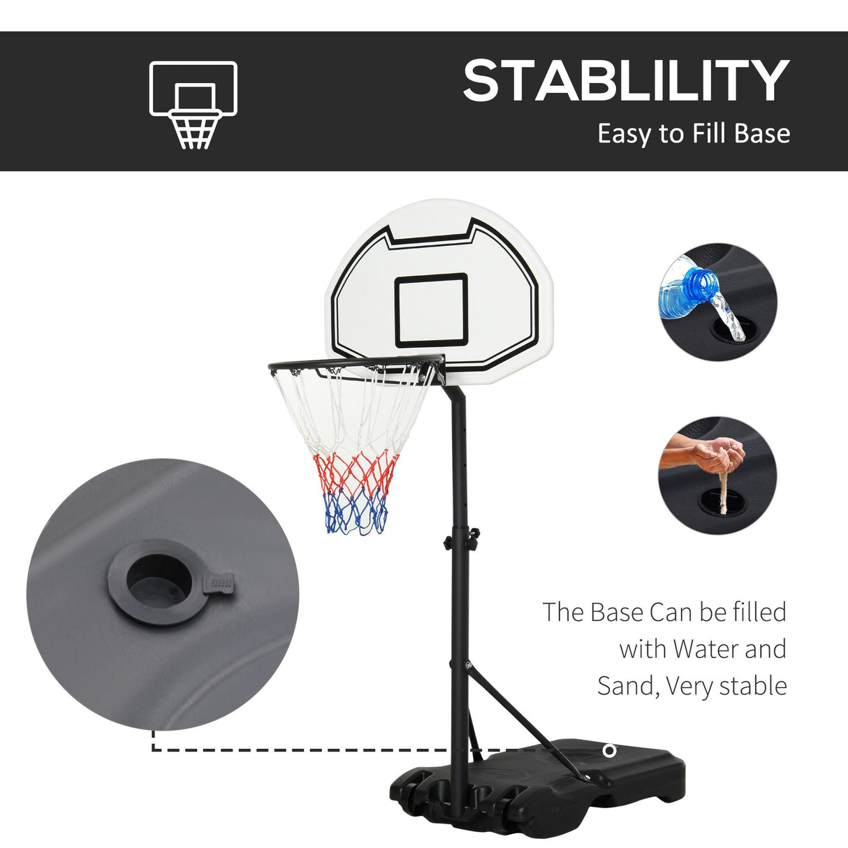 Aosom Height Adjustable Basketball Hoop, Portable Basketball Stand, 30" Backboard, Indoor Outdoor Goals Set for Kids Youth Adults