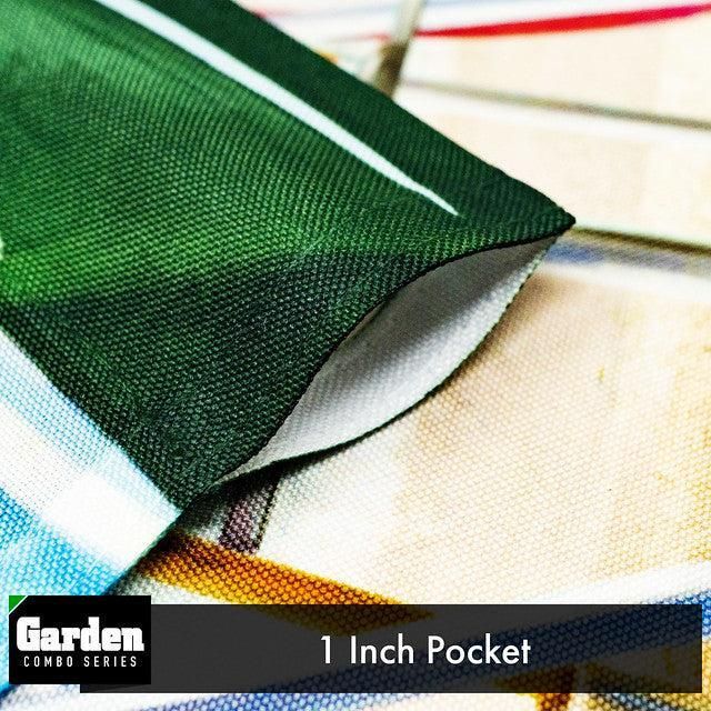 Combo Pack Garden Flag Stand Black 36x16 Inch & Garden Flag Beach Summer with Chairs Umbrella 12x18 Inch