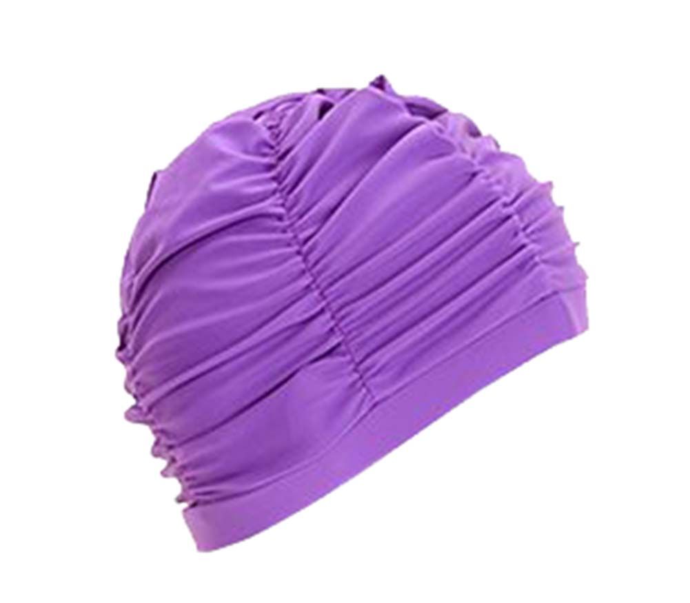 purple Long Hair Swim Caps Waterproof Swimming Cap Solid Color Purple