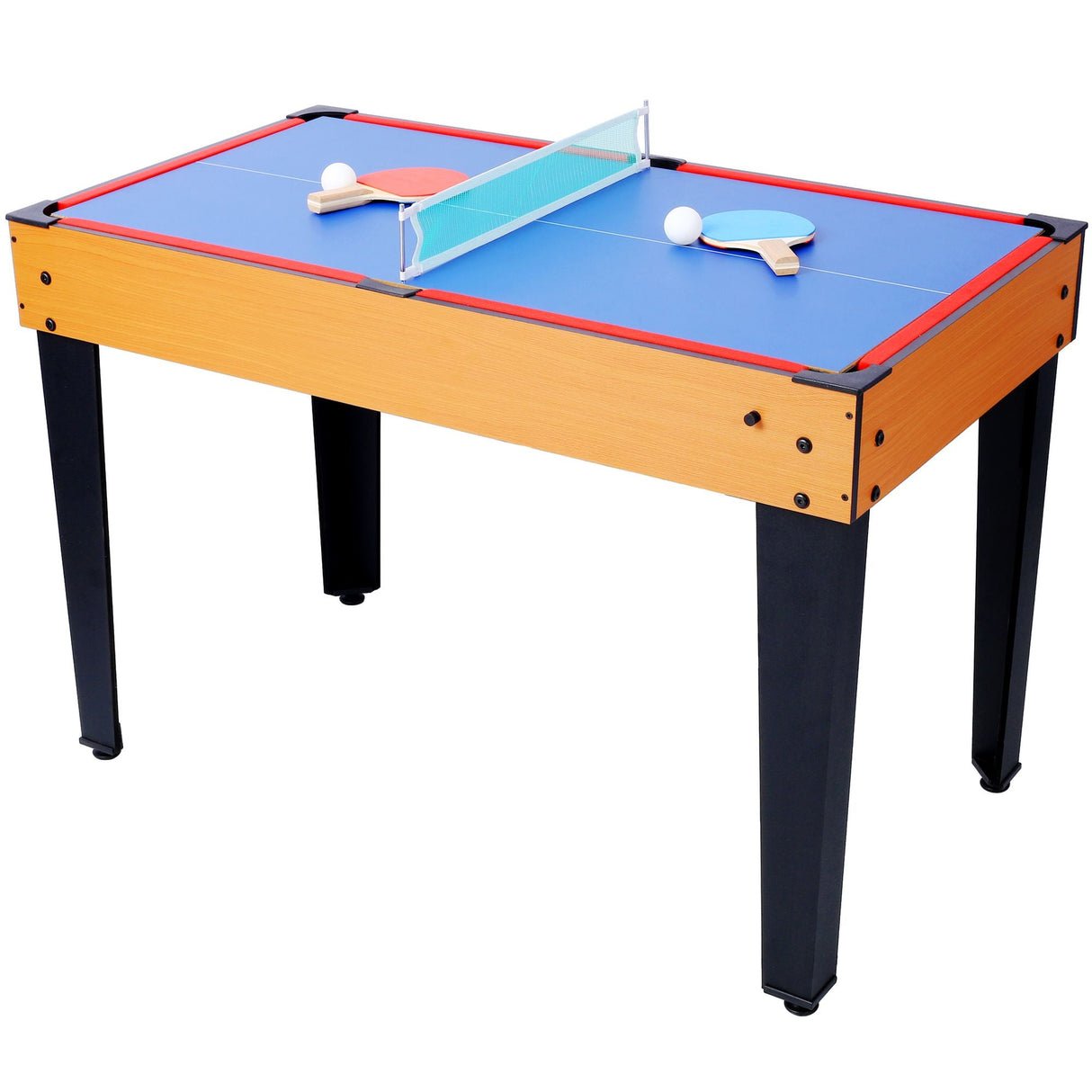 5-in-1 Multi-Game Table - Billiards, Push Hockey, Foosball, Ping Pong, and Basketball brown/red