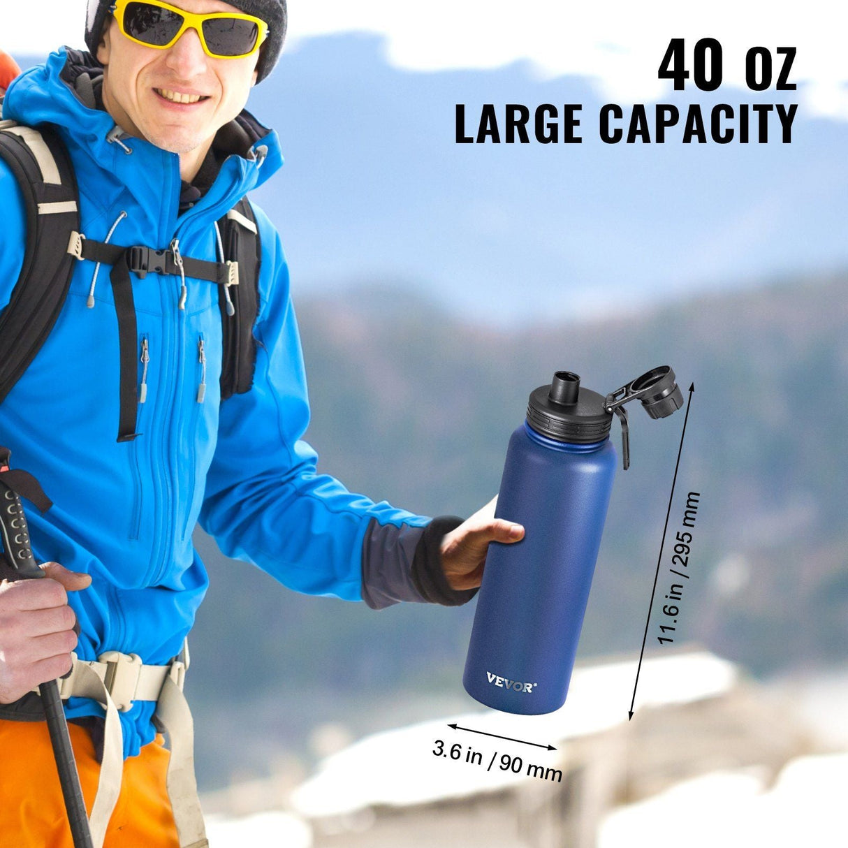 40 oz tumbler Insulated rambler Stainless Steel with Wide Mouth Lid Blue