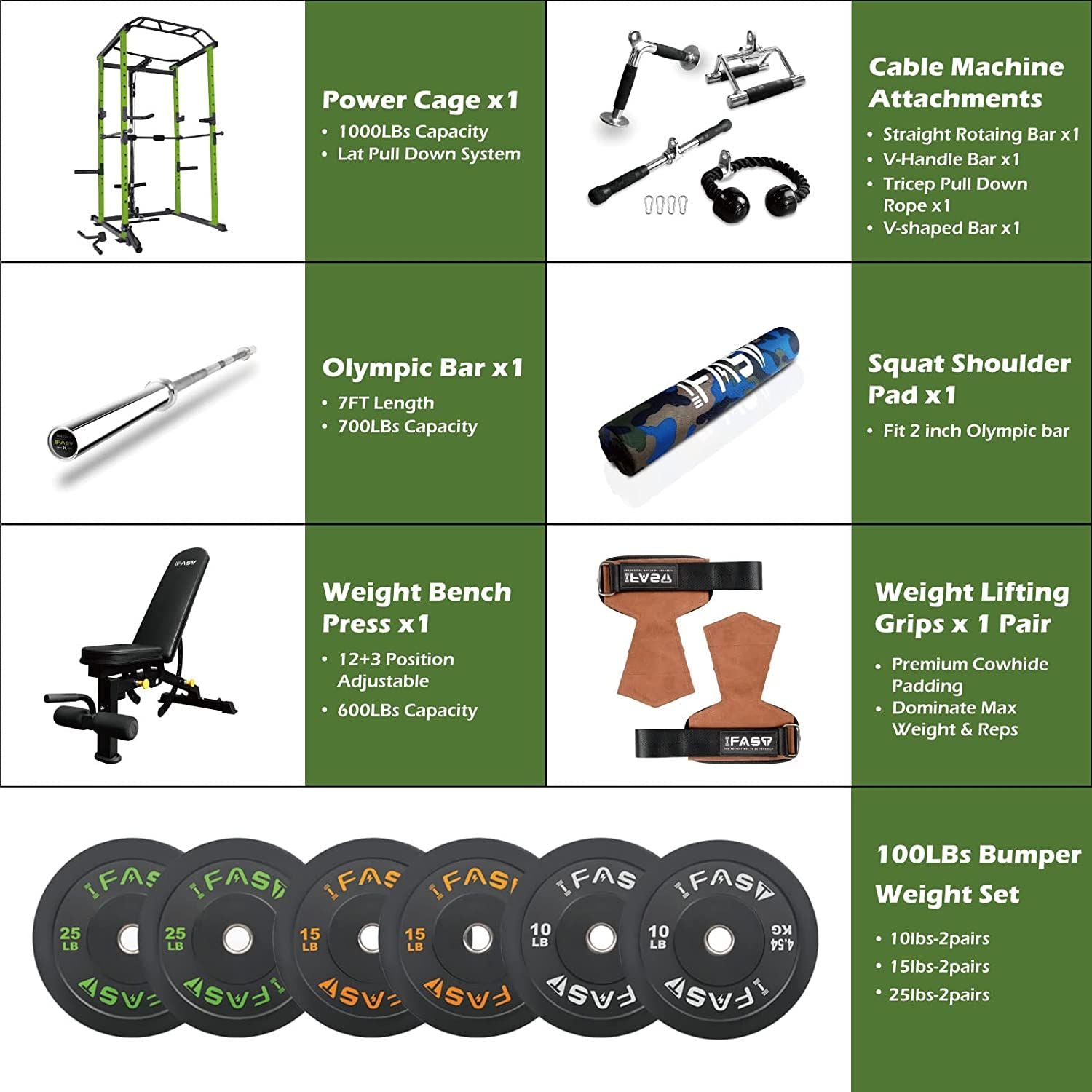 100lb Green Home Gym Set Multi-functional Power Cage, Home Adjustable Pullup Squat Rack 1000Lbs Capacity Comprehensive Fitness Barbell Rack
