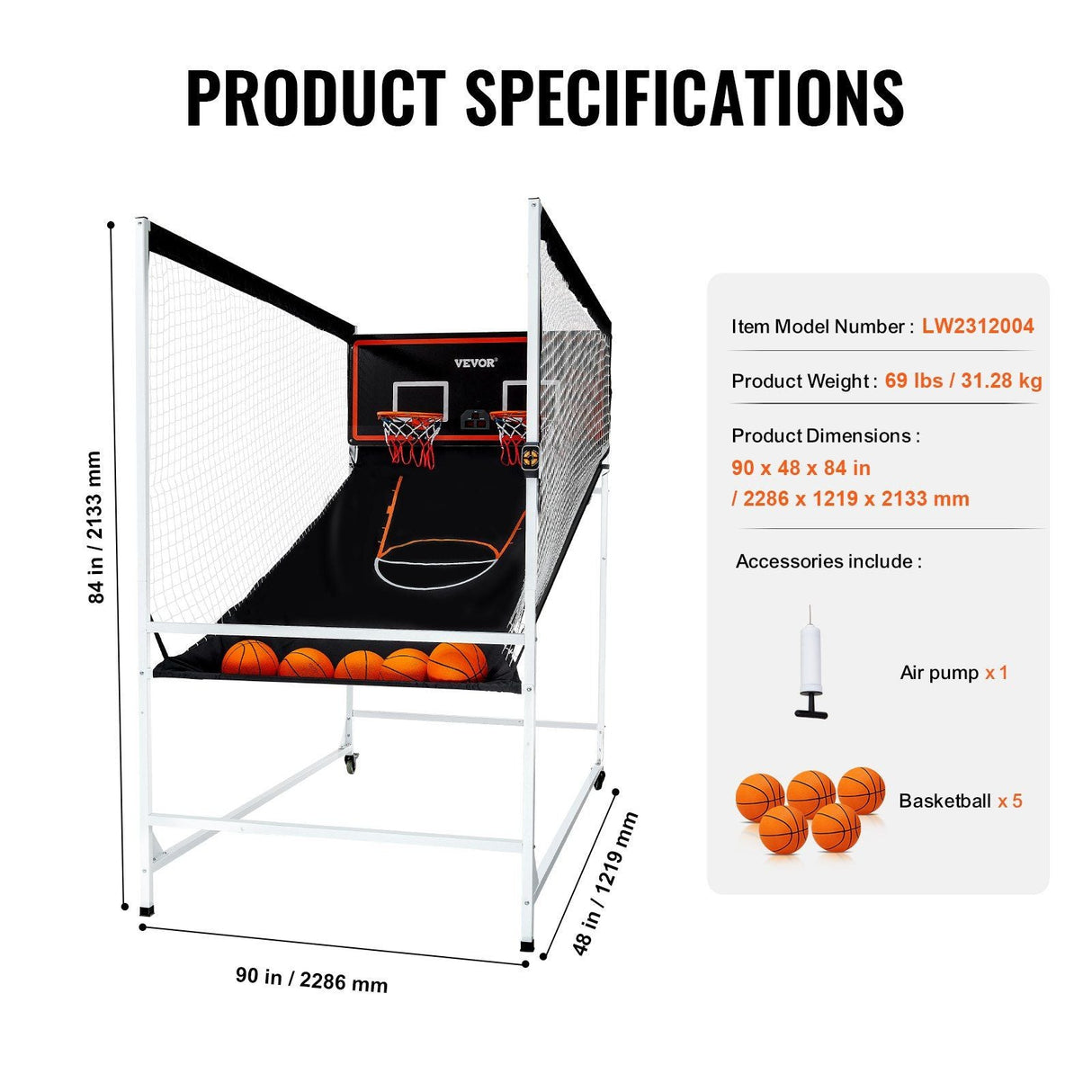 Interactive Dual Player Arcade Basketball Challenge - Home Game with Scoreboard & 8 Modes