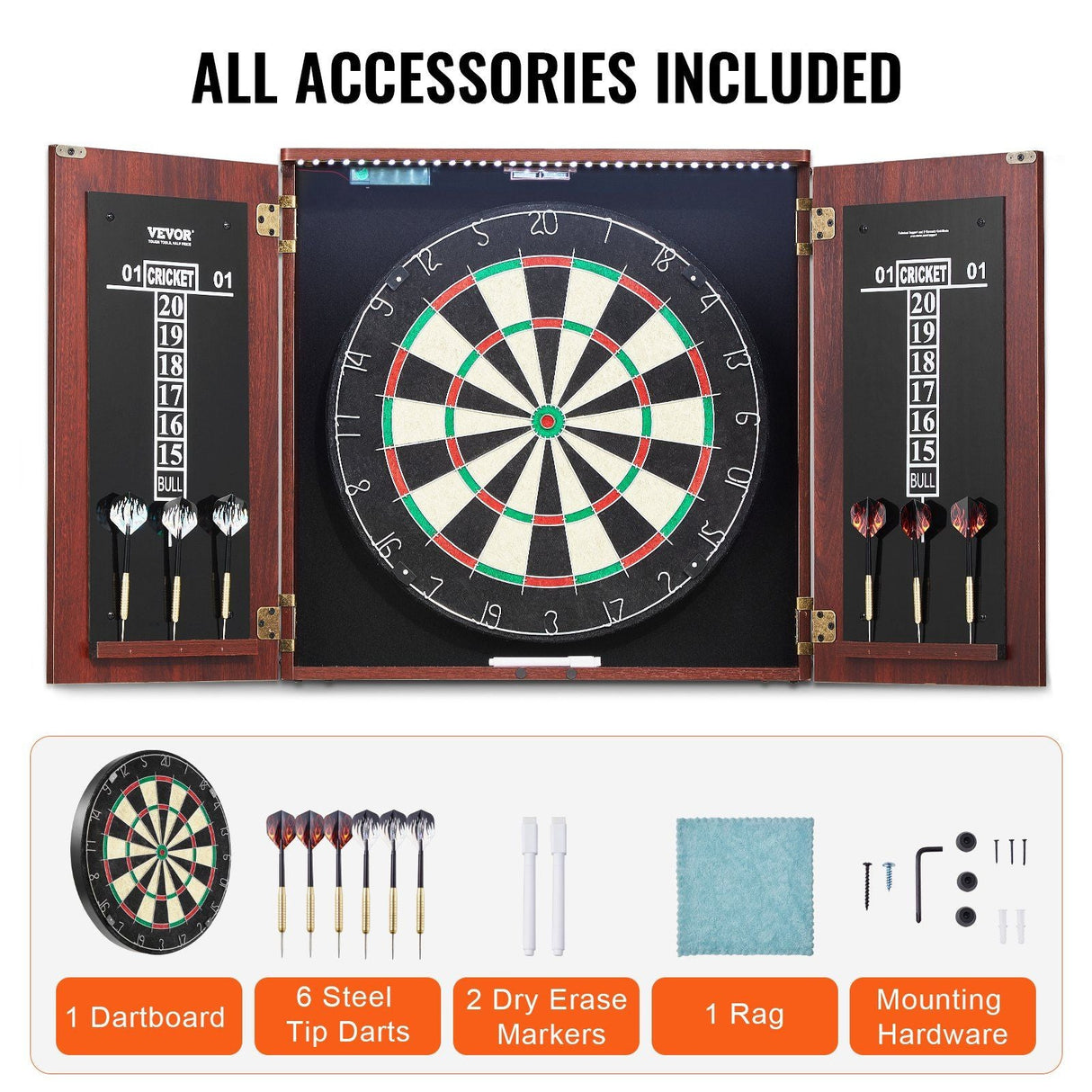 Dartboard and Cabinet Set Official Size Complete dart board Accessory Steel Tip Dart