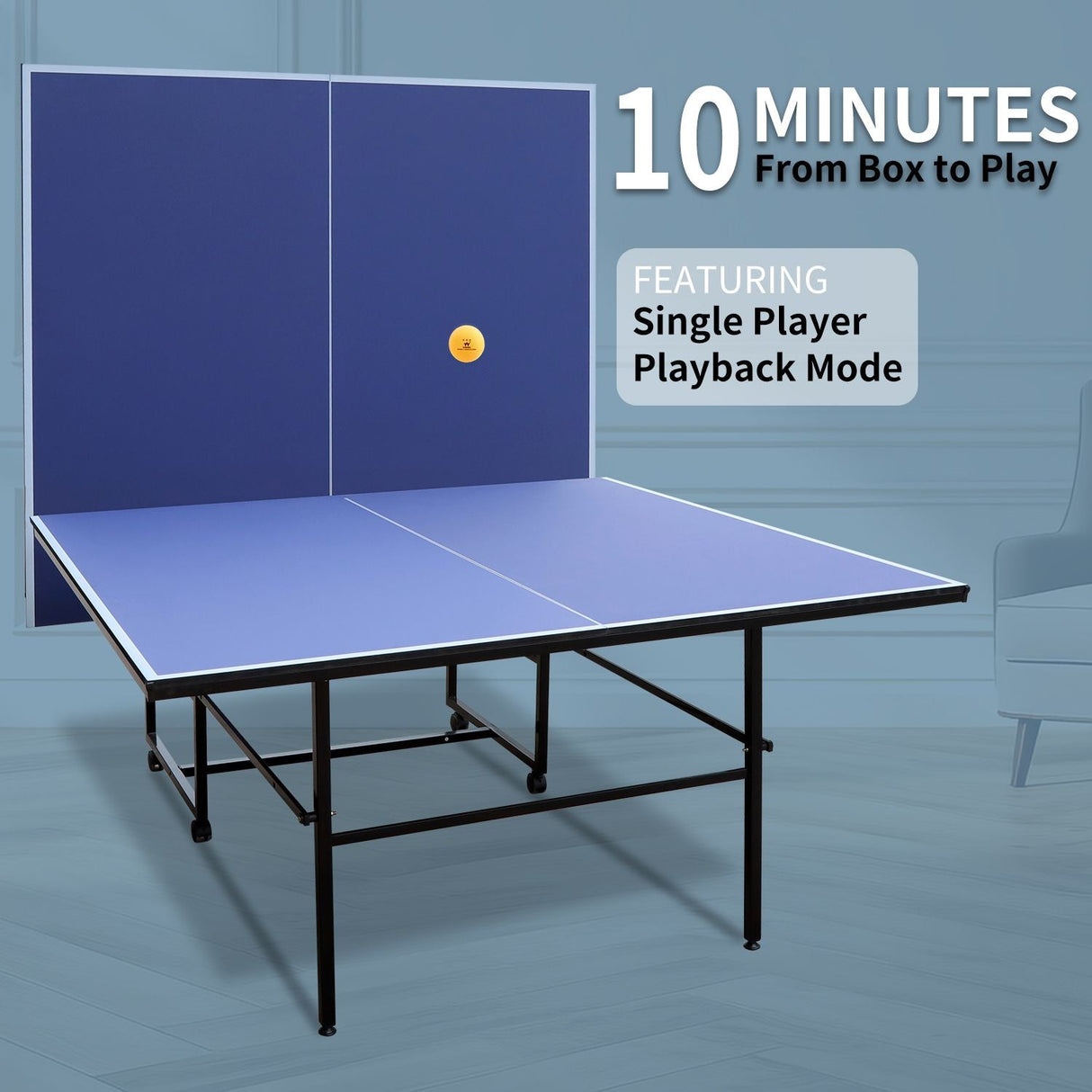 9ft Tennis Table Foldable & Portable Ping Pong Table Set for Indoor Games with Net, 2 Table Tennis Paddles and 3 Balls