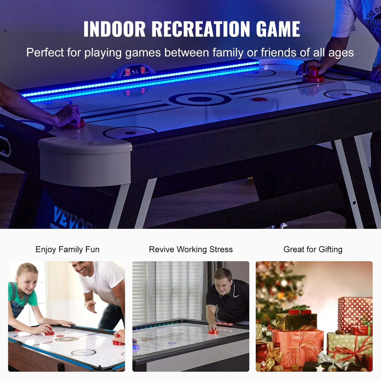 Air-Powered Hockey Table, 72" Indoor Hockey Table for Kids and Adults