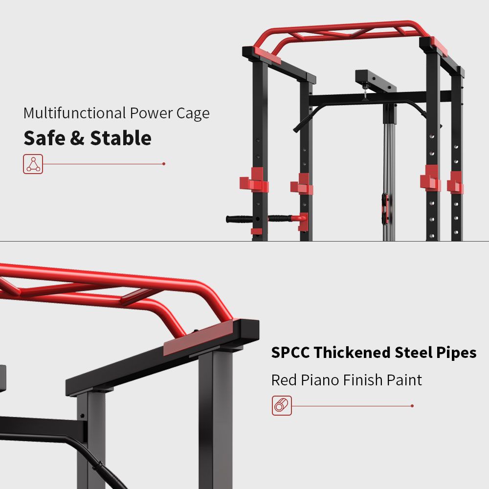 1000 lbs. capacity Multi-functional Power Cage, Home Adjustable Pullup Squat Rack Comprehensive Fitness Barbell Rack