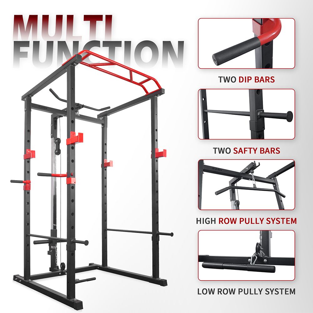 1000 lbs. capacity Multi-functional Power Cage, Home Adjustable Pullup Squat Rack Comprehensive Fitness Barbell Rack