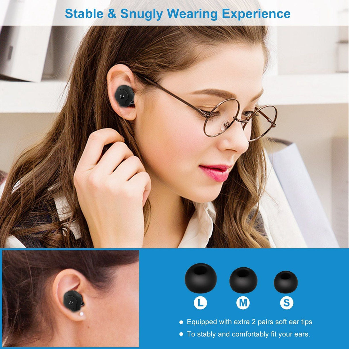 Wireless Earbuds CSR V4.2 In-ear Stereo Headsets IP44 Waterproof Apt-X TWS Headphones Noise Cancelling