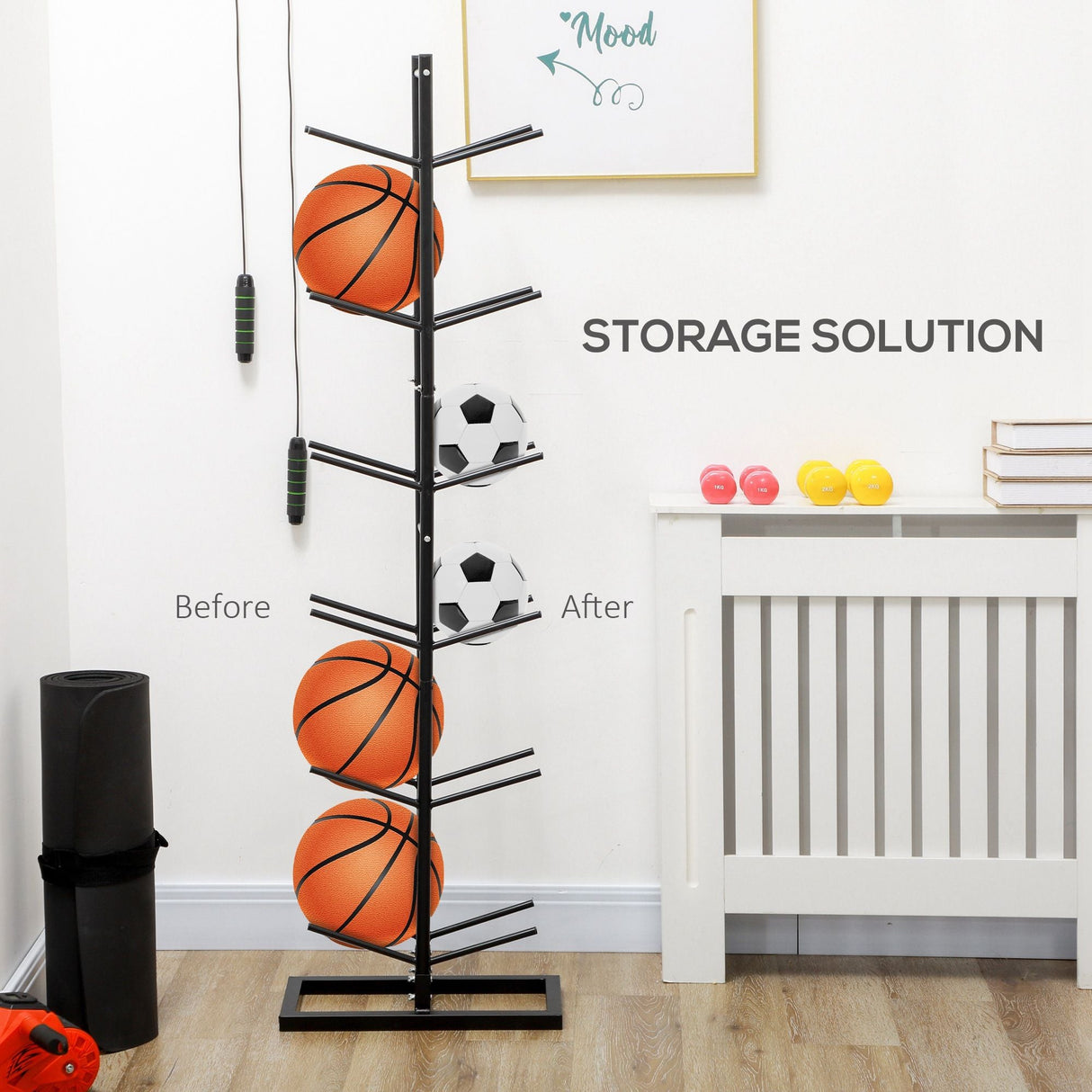 Soozier Vertical Basketball Rack, 12-Ball Capacity Organizer for Gym & Garage
