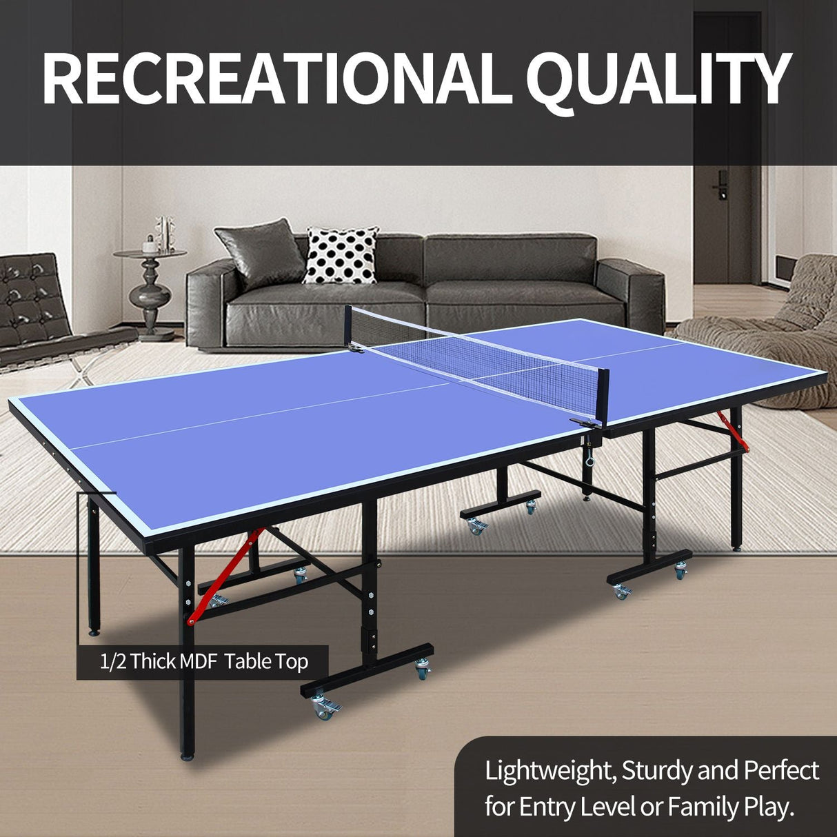 8ft  Tennis Table Foldable & Portable Ping Pong Table Set for Indoor Games with Net, 2 Table Tennis Paddles and 3 Balls