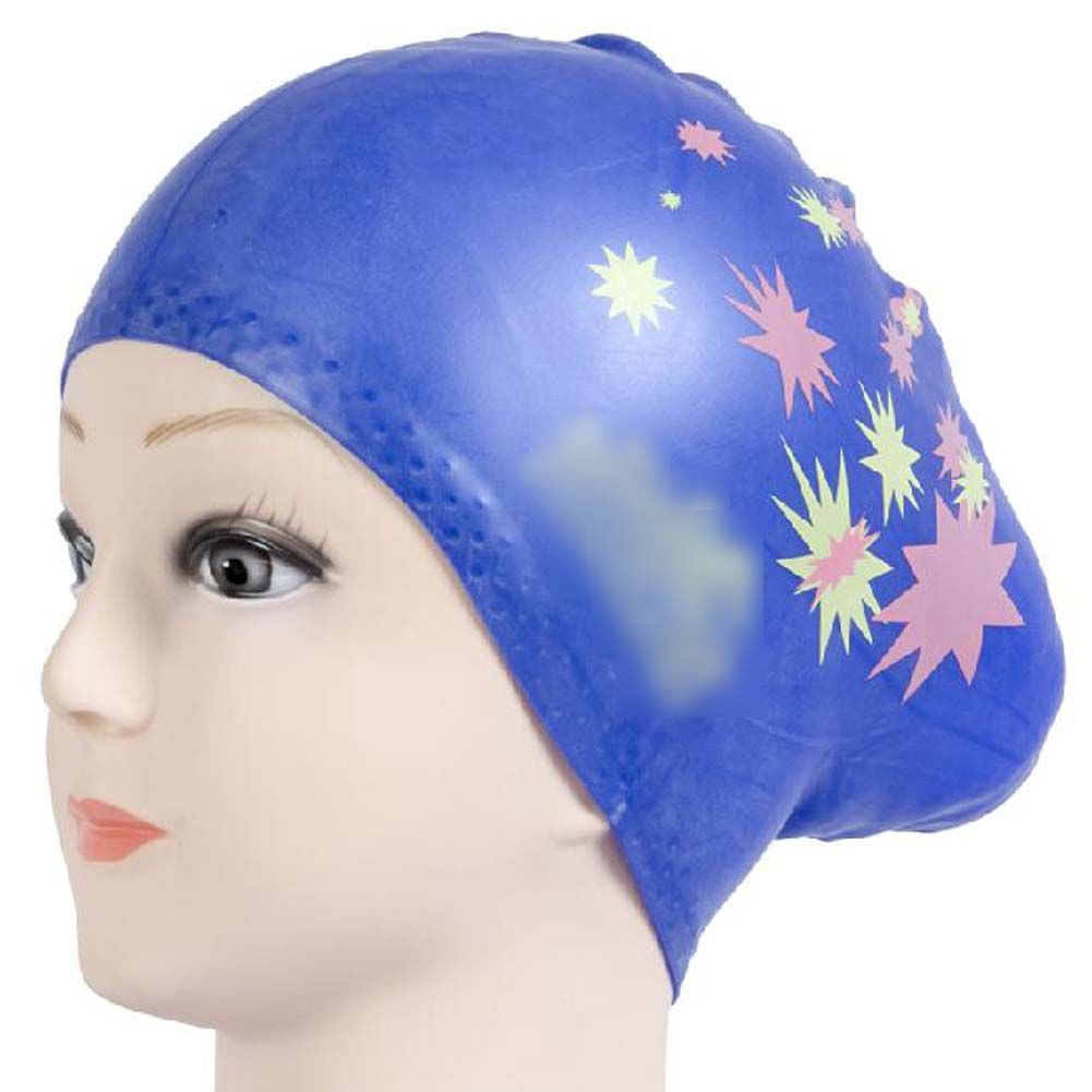Blue Large Long Hair Swim Caps Waterproof Swimming Cap, Black, 2 Pack Solid Color