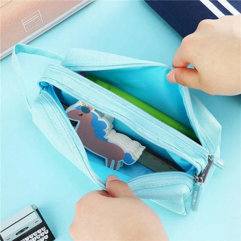 Durable Simple Large Capacity School Stationery Double Layer Case Students Unique Design High Quality Office Handbag Pencil Case
