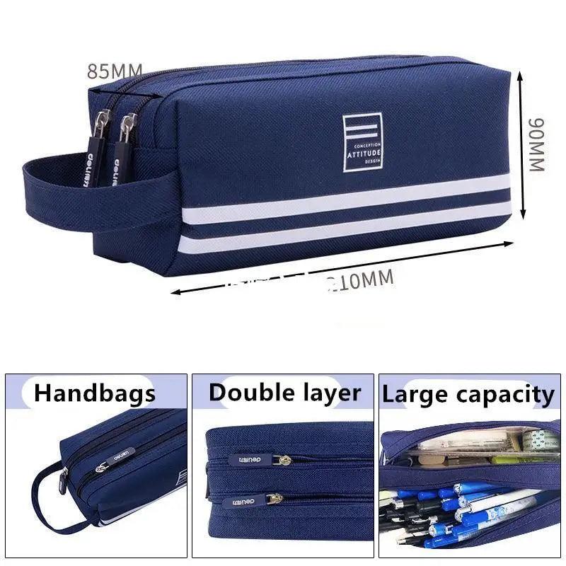 Durable Simple Large Capacity School Stationery Double Layer Case Students Unique Design High Quality Office Handbag Pencil Case