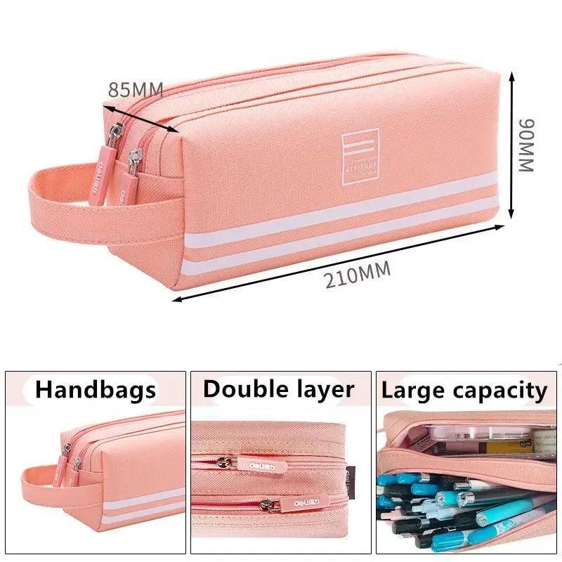 Durable Simple Large Capacity School Stationery Double Layer Case Students Unique Design High Quality Office Handbag Pencil Case