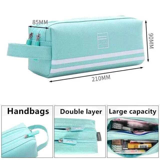 Durable Simple Large Capacity School Stationery Double Layer Case Students Unique Design High Quality Office Handbag Pencil Case