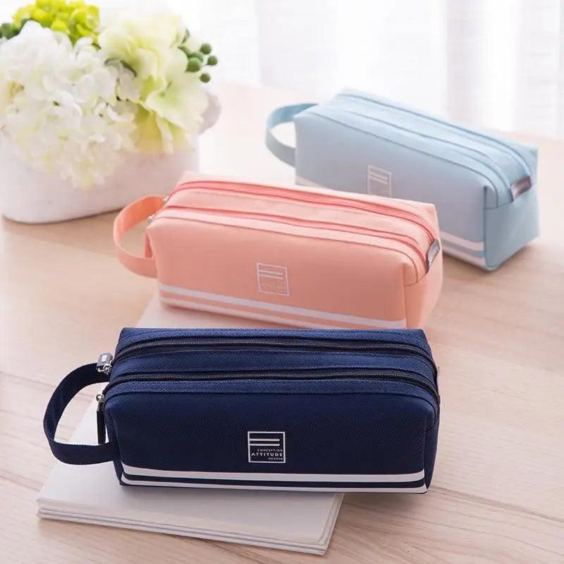 Durable Simple Large Capacity School Stationery Double Layer Case Students Unique Design High Quality Office Handbag Pencil Case