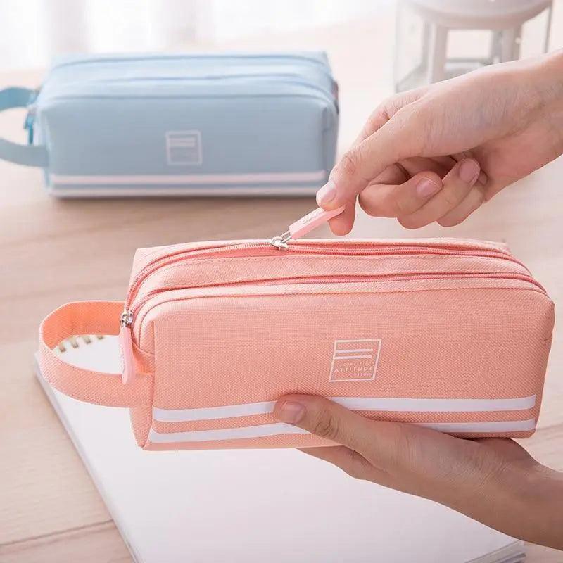 Durable Simple Large Capacity School Stationery Double Layer Case Students Unique Design High Quality Office Handbag Pencil Case