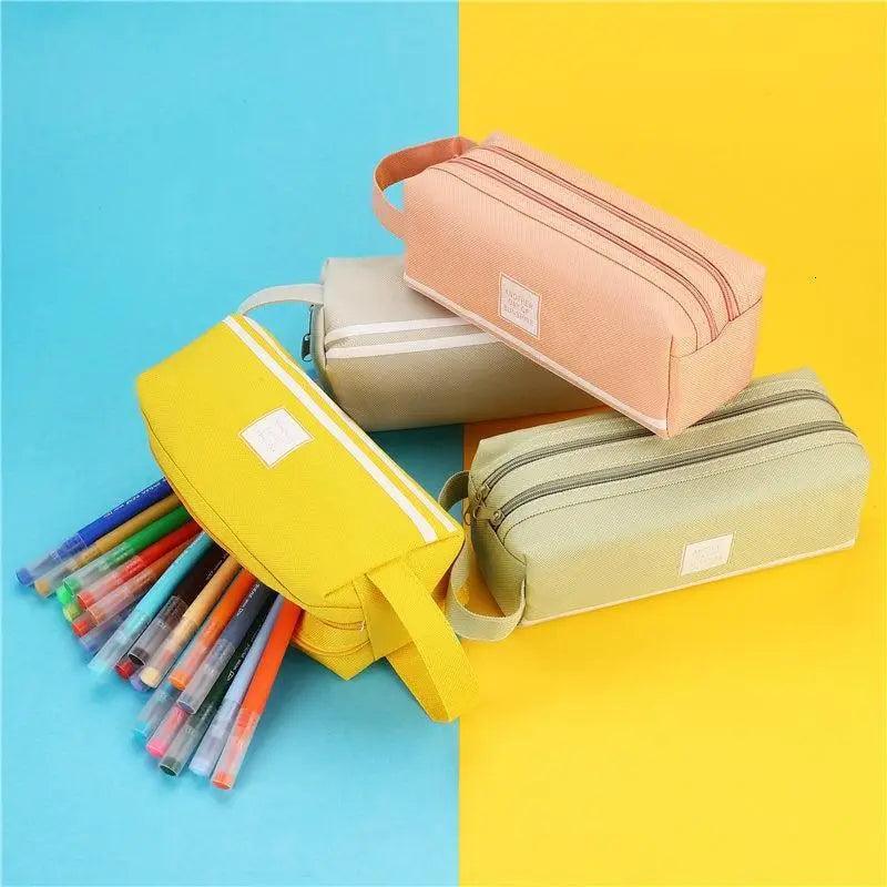 Durable Simple Large Capacity School Stationery Double Layer Case Students Unique Design High Quality Office Handbag Pencil Case