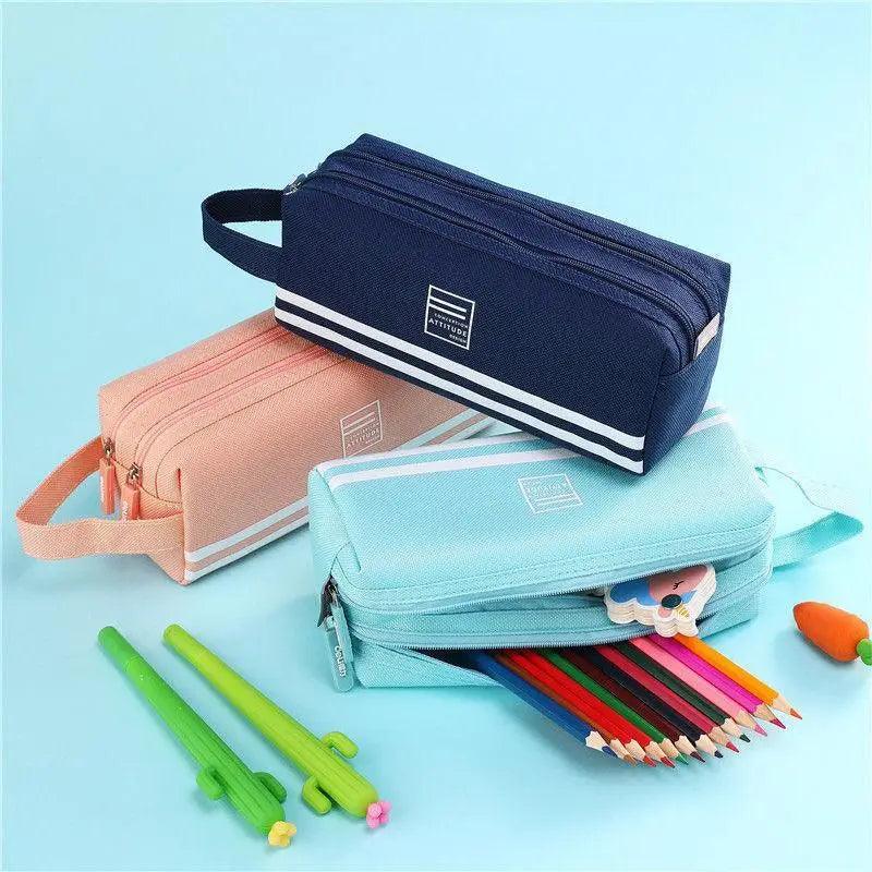 Durable Simple Large Capacity School Stationery Double Layer Case Students Unique Design High Quality Office Handbag Pencil Case