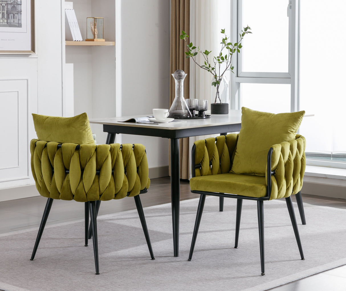 Modern Velvet Dining Chairs (Set of 2) Hand Weaving Accent Chairs Living Room Chairs Upholstered Side Chair With Metal Legs For Dining Room Kitchen Vanity Living Room by Couch.com