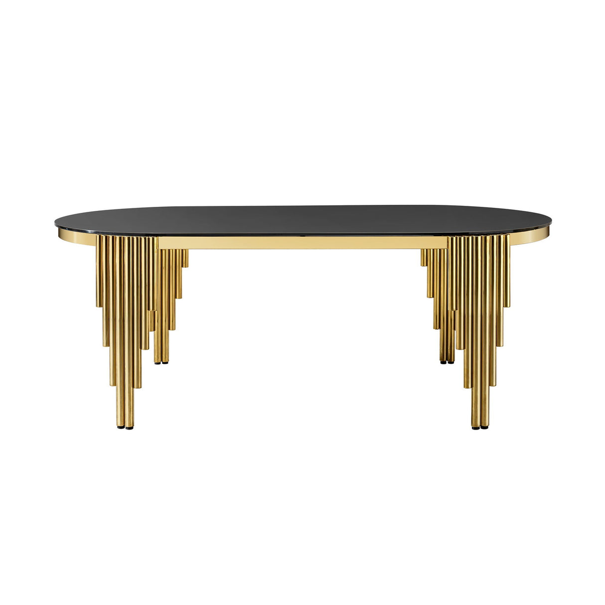 Glass Top Oval Dining Table With Gold Stainless Steel Base For 8 Seats - Gold / Black by Couch.com