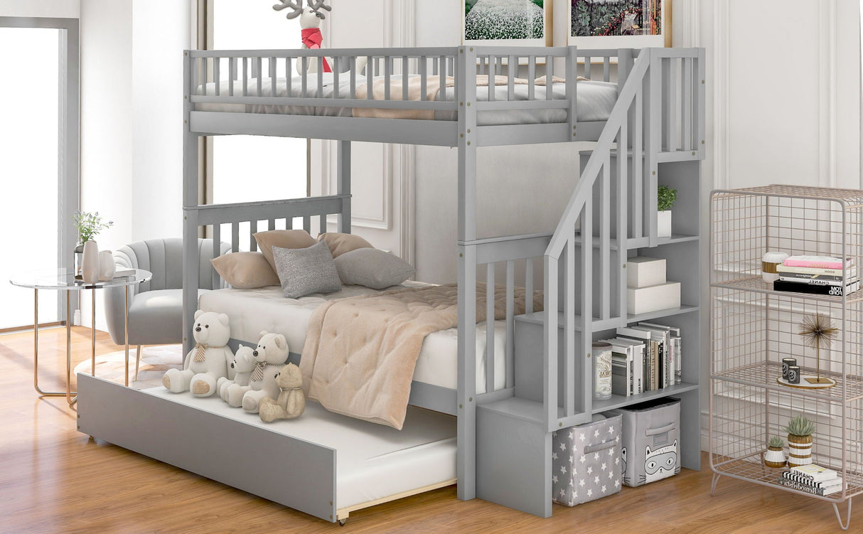 Twin Over Twin Bunk Bed With Trundle And Storage - Gray by Couch.com