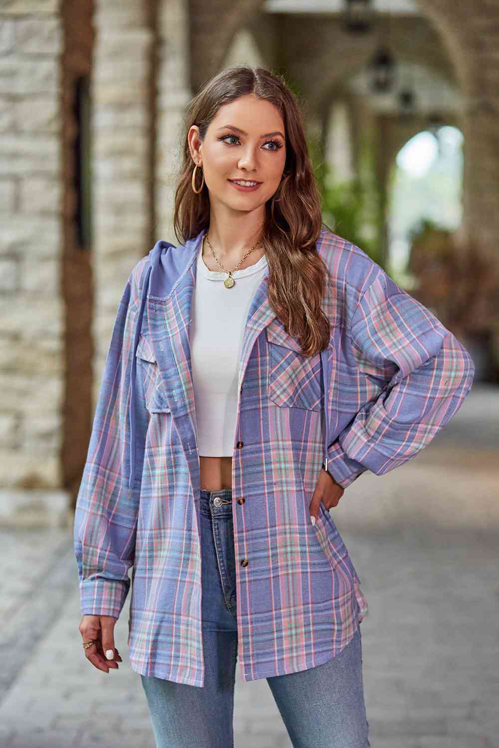 Modern Women Plaid Long Sleeve Hooded Jacket Stylish & Comfortable Outerwear For Winter And Autumn