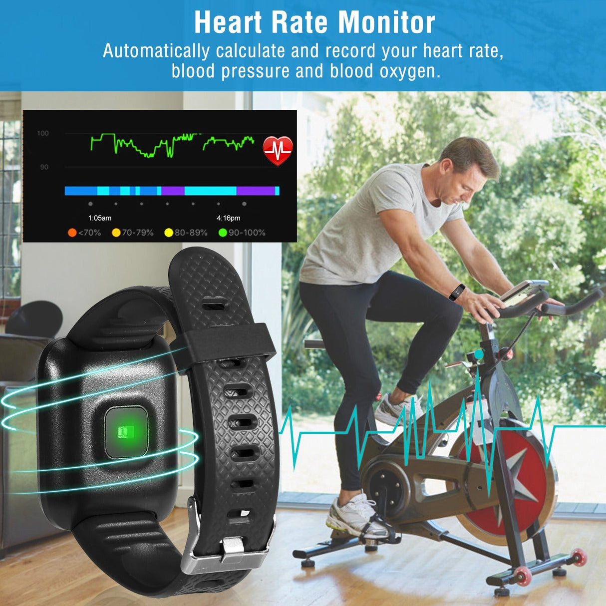 1.3\'\' Fitness Tracker IP67 Waterproof Activity Tracker Smart Bracelet w/Heart Rate Sleep Monitor Pedometer by DirectDeals