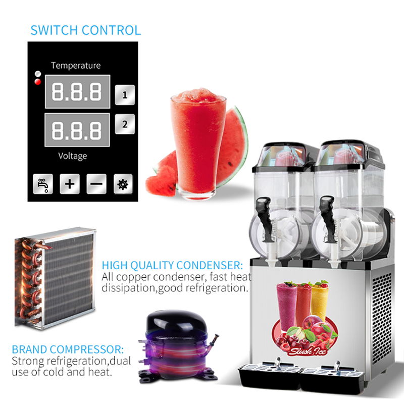 110V Commercial Slushy Machine 30L Double Tank 950W Stainless Steel Margarita Frozen Drink With Powerful Compressor Efficient Cooling Perfect For Supermarkets Cafes Restaurants Bars - Silver by Couch.com