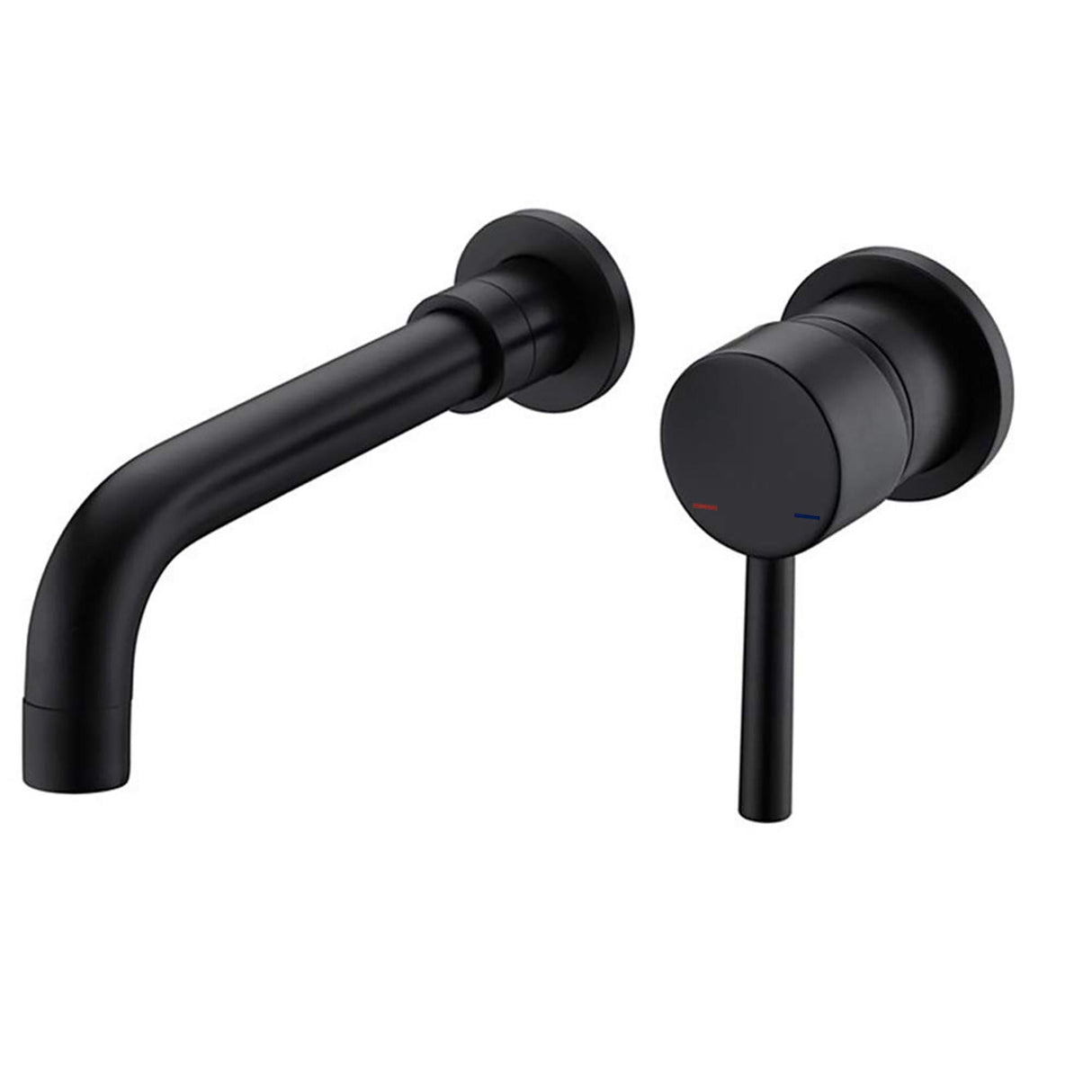 Modern Wall Mount Single Handle Bathroom Sink Faucet, Curved Spout - Matte Black Brass by Couch.com