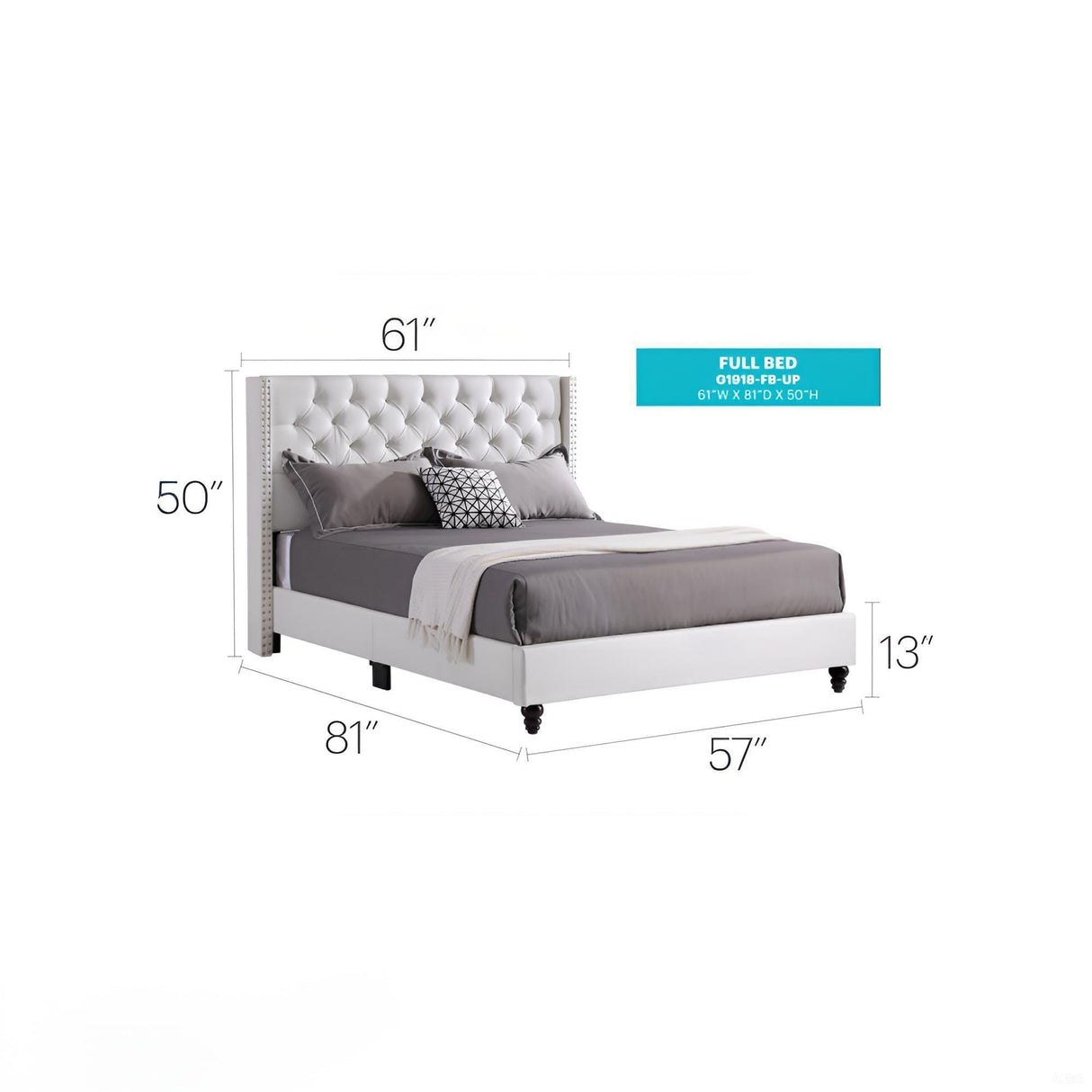 Upholstered Nailhead Trim Chic Bed