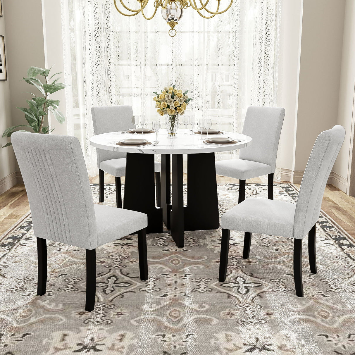 5 Piece Round Dining Table Set, Modern Dining Table And 4 Upholstered Chairs For Dining Room by Couch.com