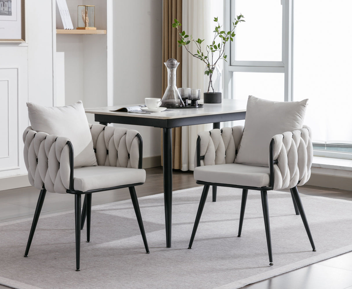 Modern Velvet Dining Chairs (Set of 2) Hand Weaving Accent Chairs Living Room Chairs Upholstered Side Chair With Metal Legs For Dining Room Kitchen Vanity Living Room by Couch.com