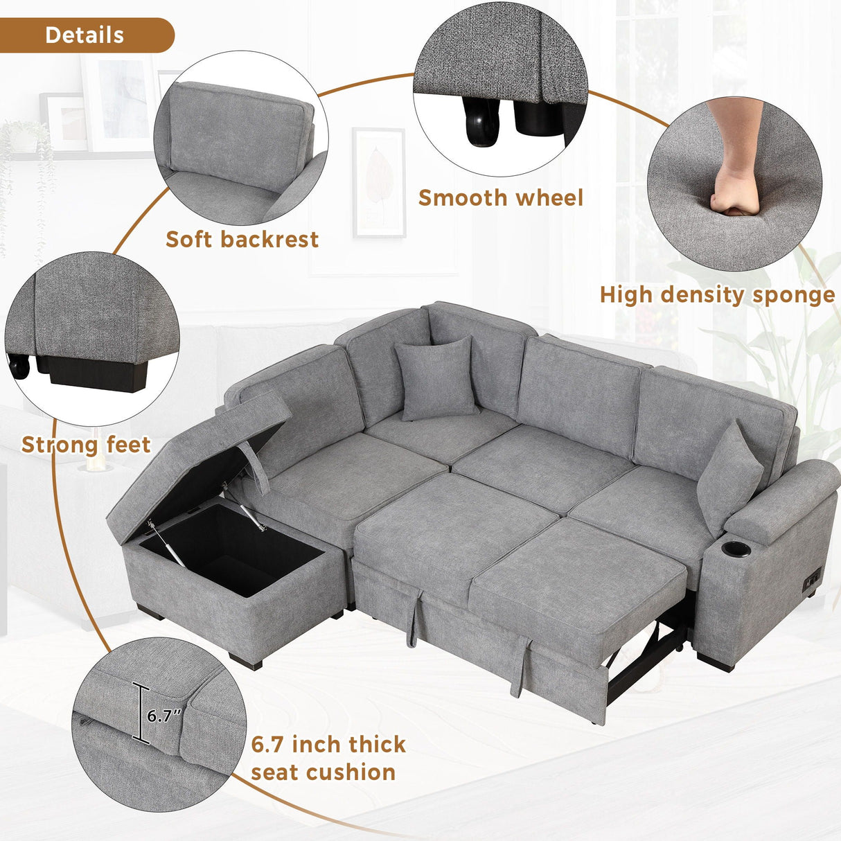 Sleeper Sofa Bed, 2 In 1 Pull Out Sofa Bed L Shape Couch With Storage Ottoman For Living Room, Bedroom Couch And Small Apartment by Couch.com