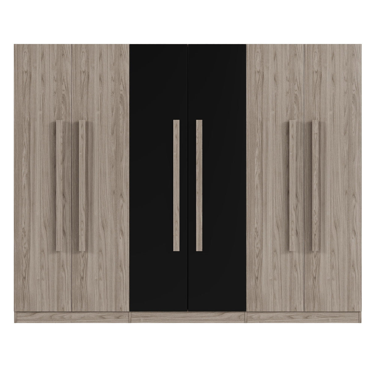 6 Doors Wardrobe Storage For Bedroom, With 2 Drawers Inside - Black / Nature by Couch.com