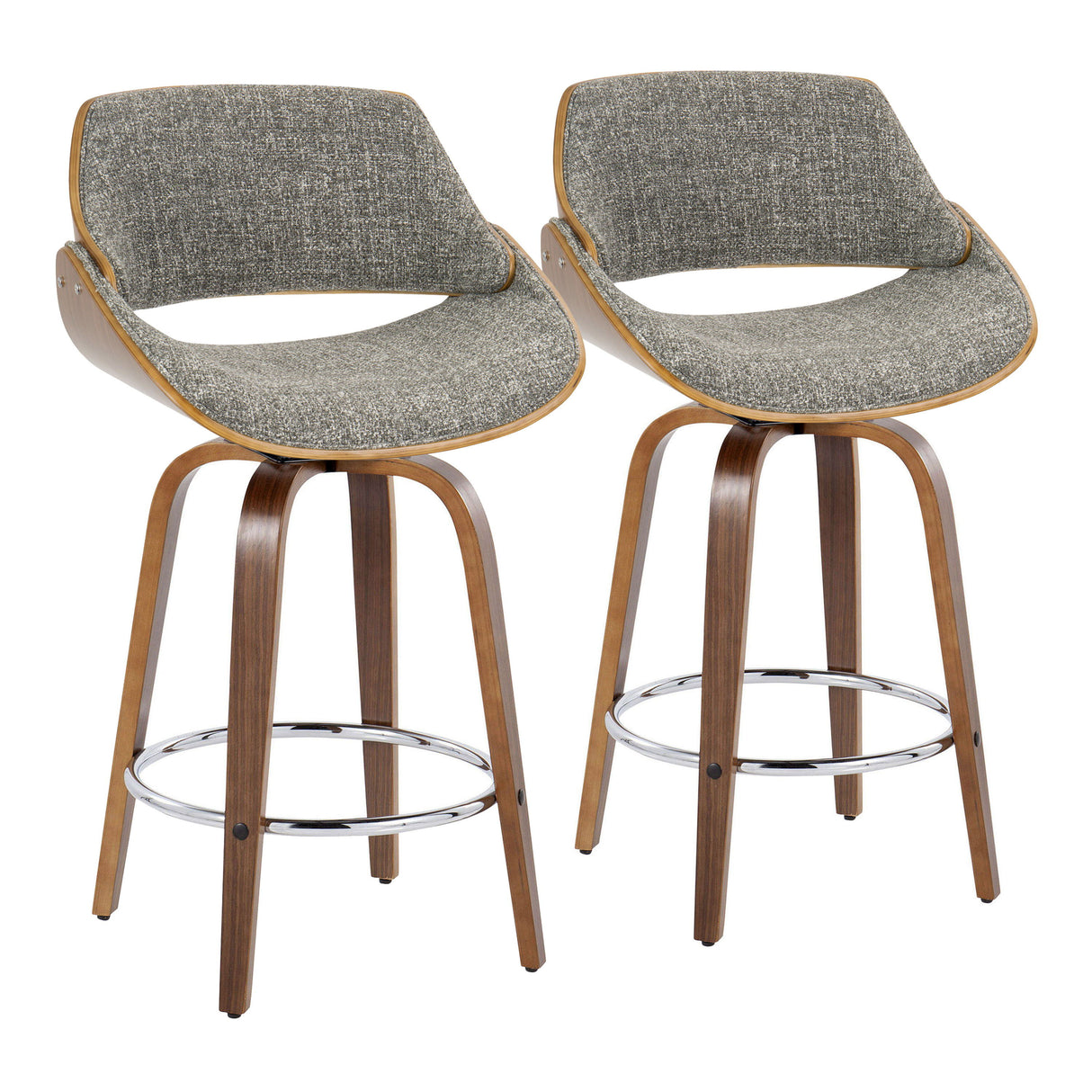 Fabrizzi - Mid Century Modern Fixed Height Counter Stool With Swivel With Round Footrest (Set of 2) by Couch.com