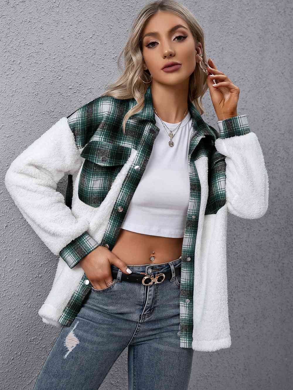 Timeless Modern Plaid Collared Neck Button Down Jacket Casual Simple Jacket For Women Classic Jacket